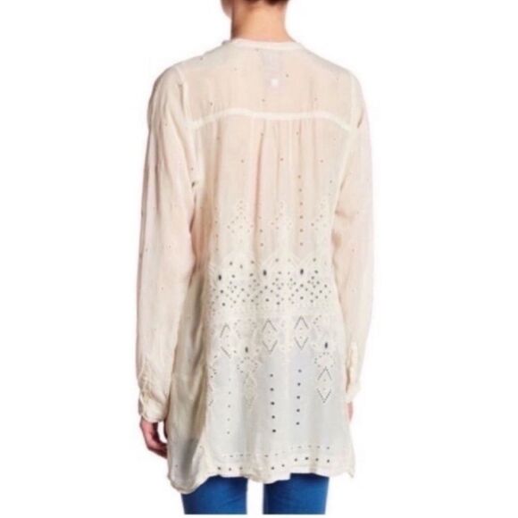 JOHNNY WAS Embroidered Blouse Tunic Cupra Rayon Pocket Long Cream - Picture 3 of 10